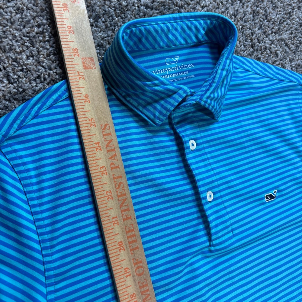 Vineyard Vines Men's Small Performance Polo Shirt Blue Teal Striped Golf Top - Picture 6 of 7